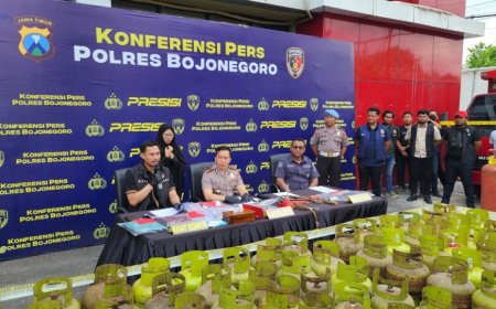 Polres Bojonegoro Amankan Tersangka Pengoplos LPG Subsidi 3 Kg dan Ratusan Tabung Gas