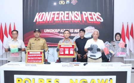 Polres Ngawi Amankan 2 Tersangka Pengedar Narkoba 223,842 gram Sabu Disita