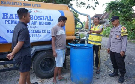 Polres Tuban Gelar Baksos Sambut Hari Bhayangkara ke 80, Droping 40 Ribu Liter Air Bersih di 3 Desa