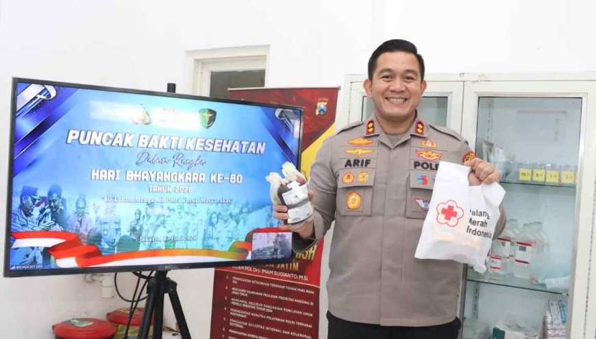 Bakti Kesehatan Donor Darah Hari Bhayangkara ke-80 Tahun 2026, Polres Lamongan Himpun 84 Kantong Darah