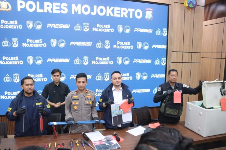 Polres Mojokerto Amankan 3 Tersangka Pencurian Brankas Berisi Rp 1,4 Miliar Milik Kampus UAC Pacet